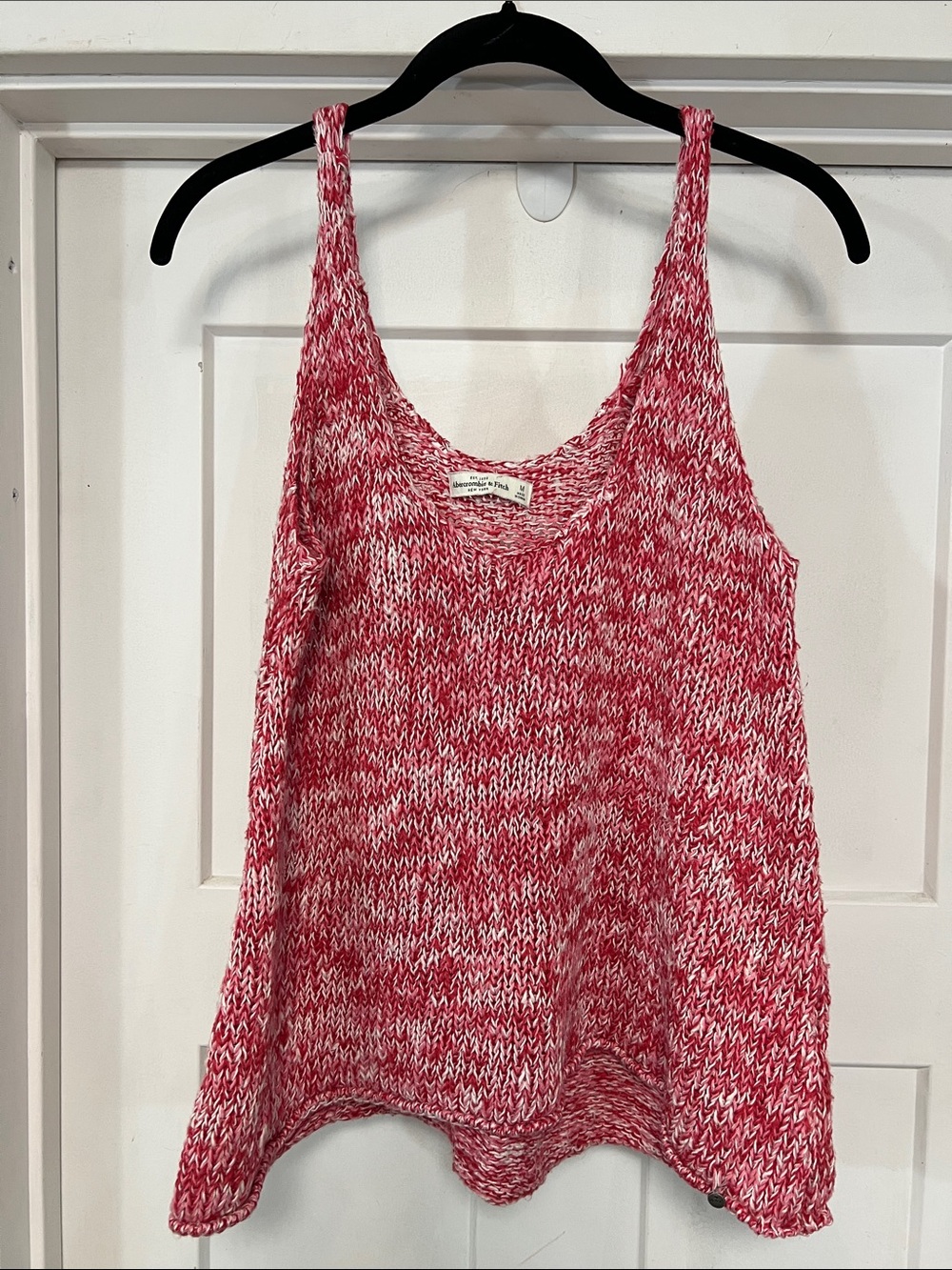 Y2K VINTAGE ABERCROMBIE & FITCH  SLEEVELESS KNIT TANK TOP WHITE PINK RED MEDIUM
